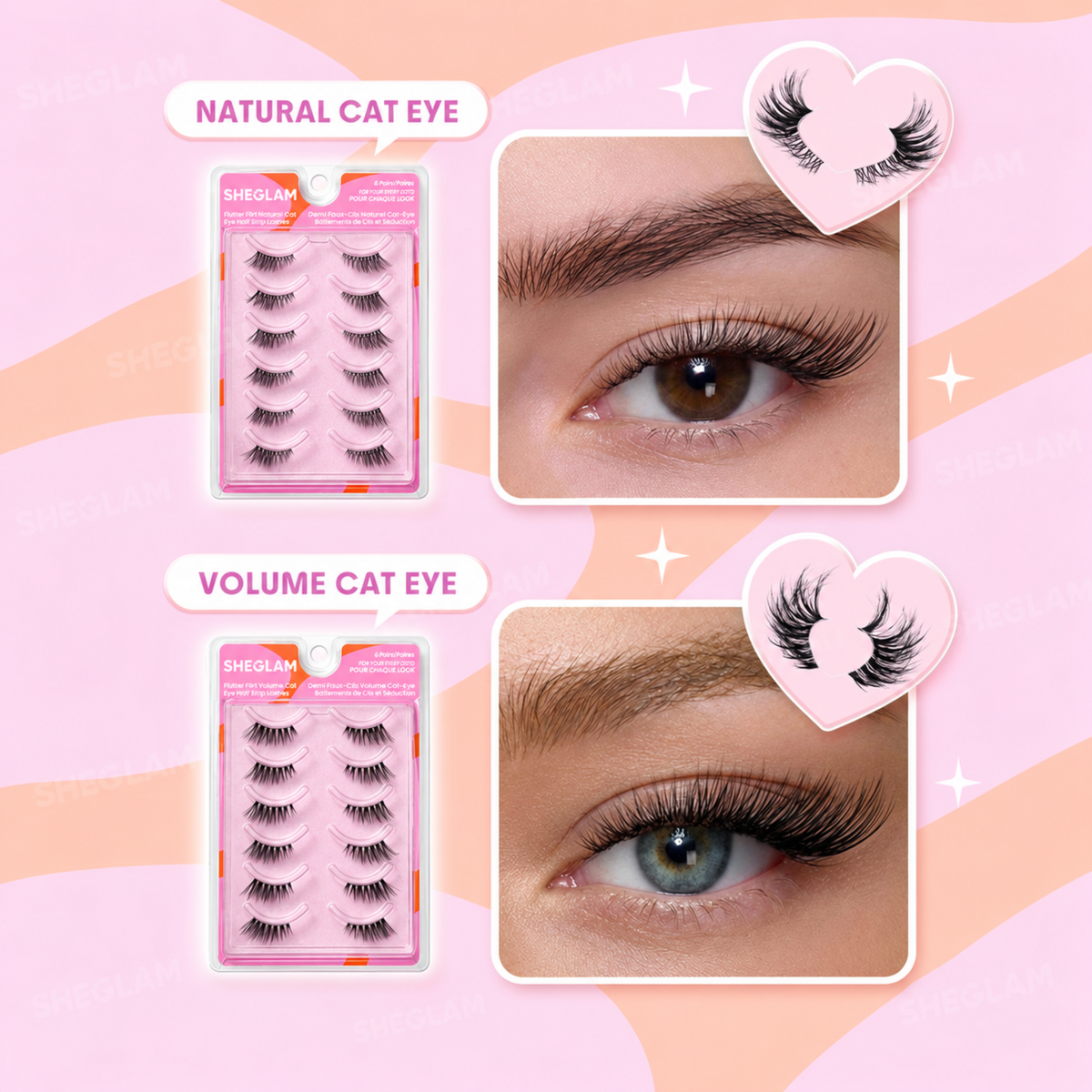 Sheglam Flutter Flirt Natural Cat Eye Half Strip Lashes