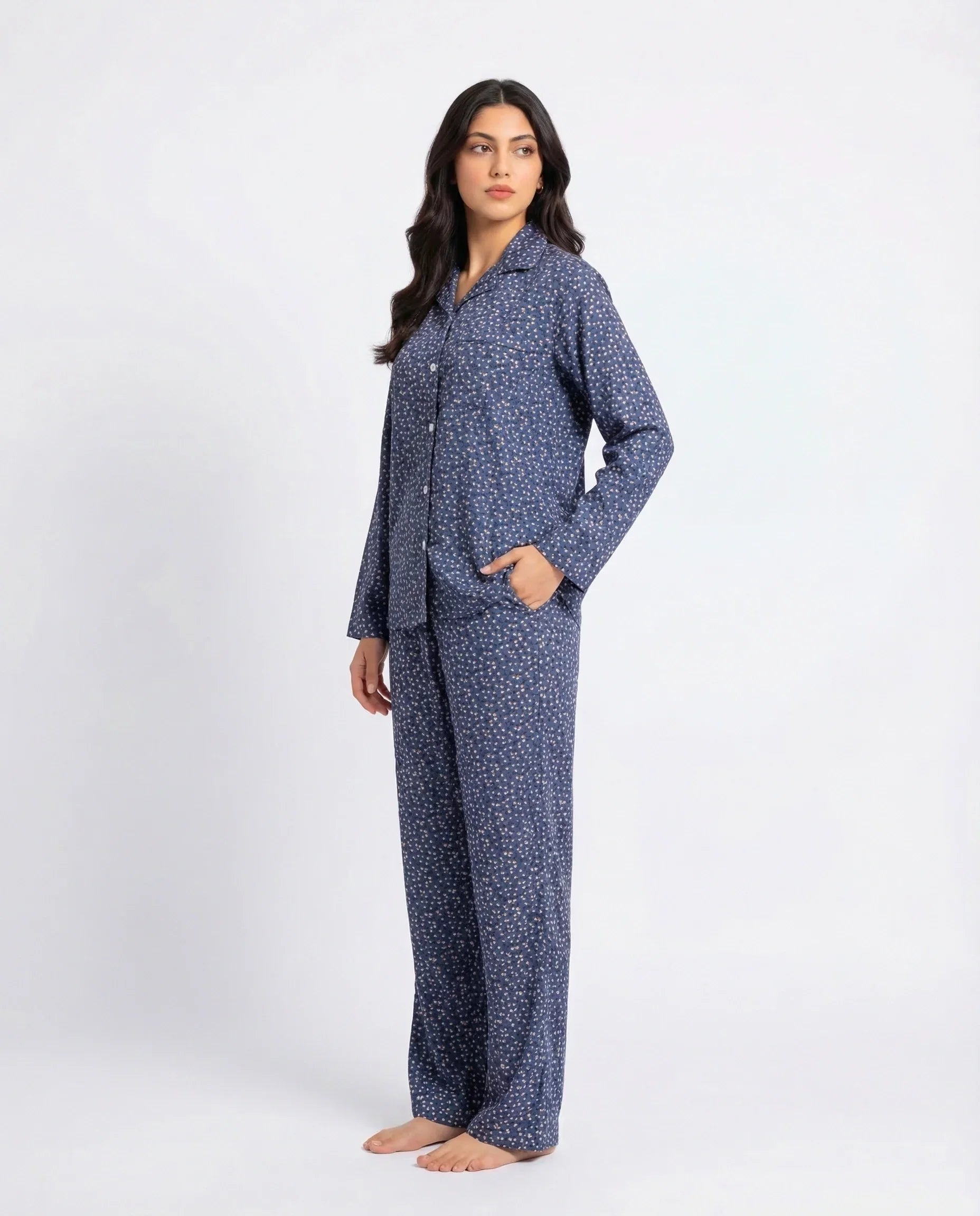 Sajiero Linen Pajama Suit Sleep Petal Blue
