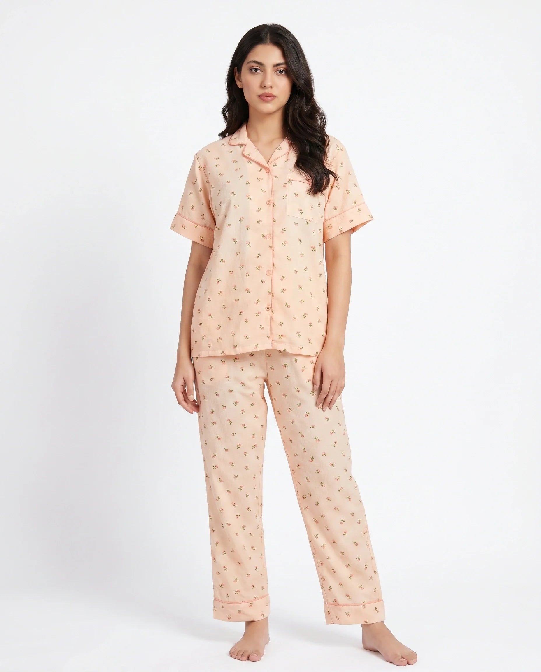 Sajiero Summer Crinkled Pajama Suit Flora Peach
