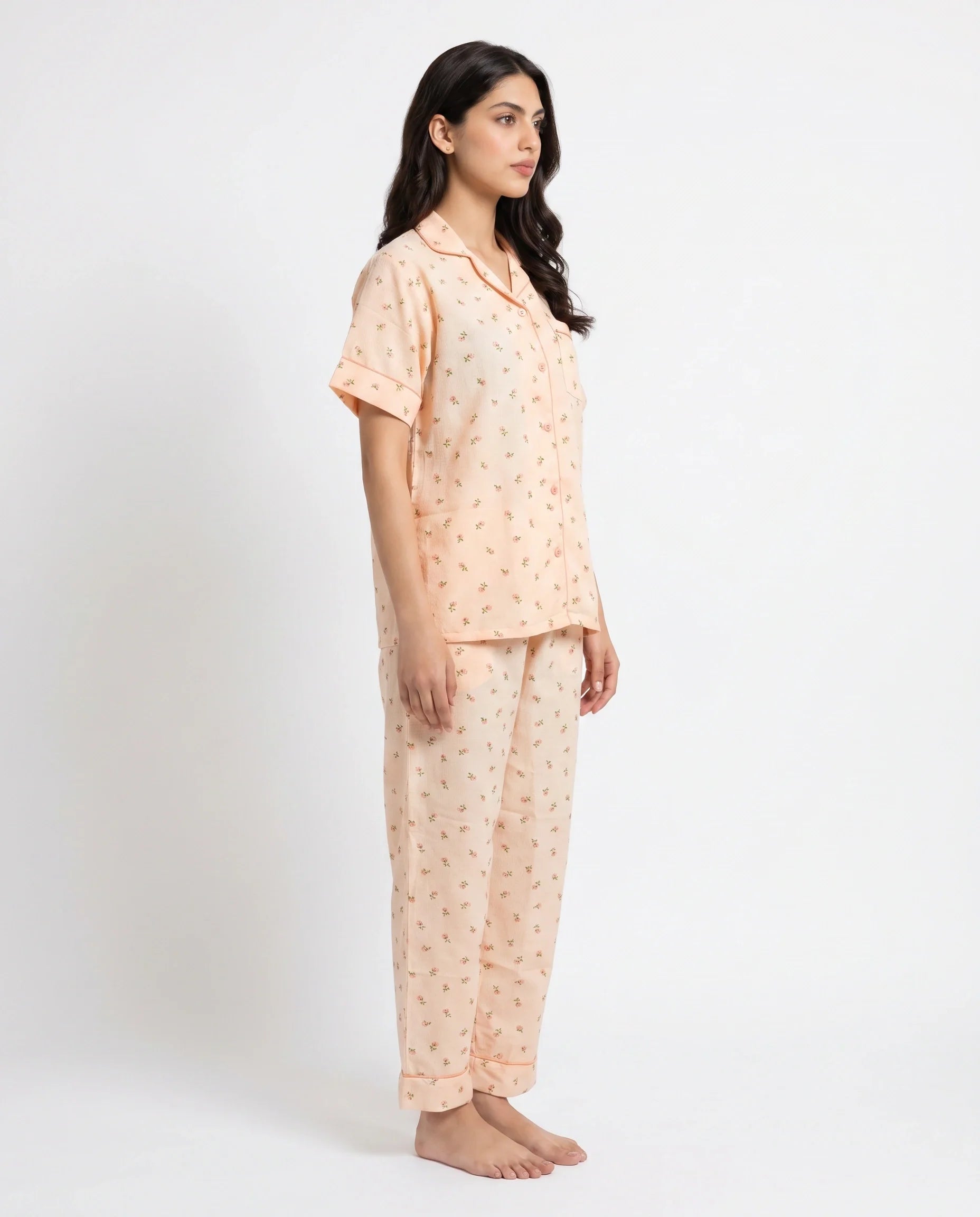 Sajiero Summer Crinkled Pajama Suit Flora Peach