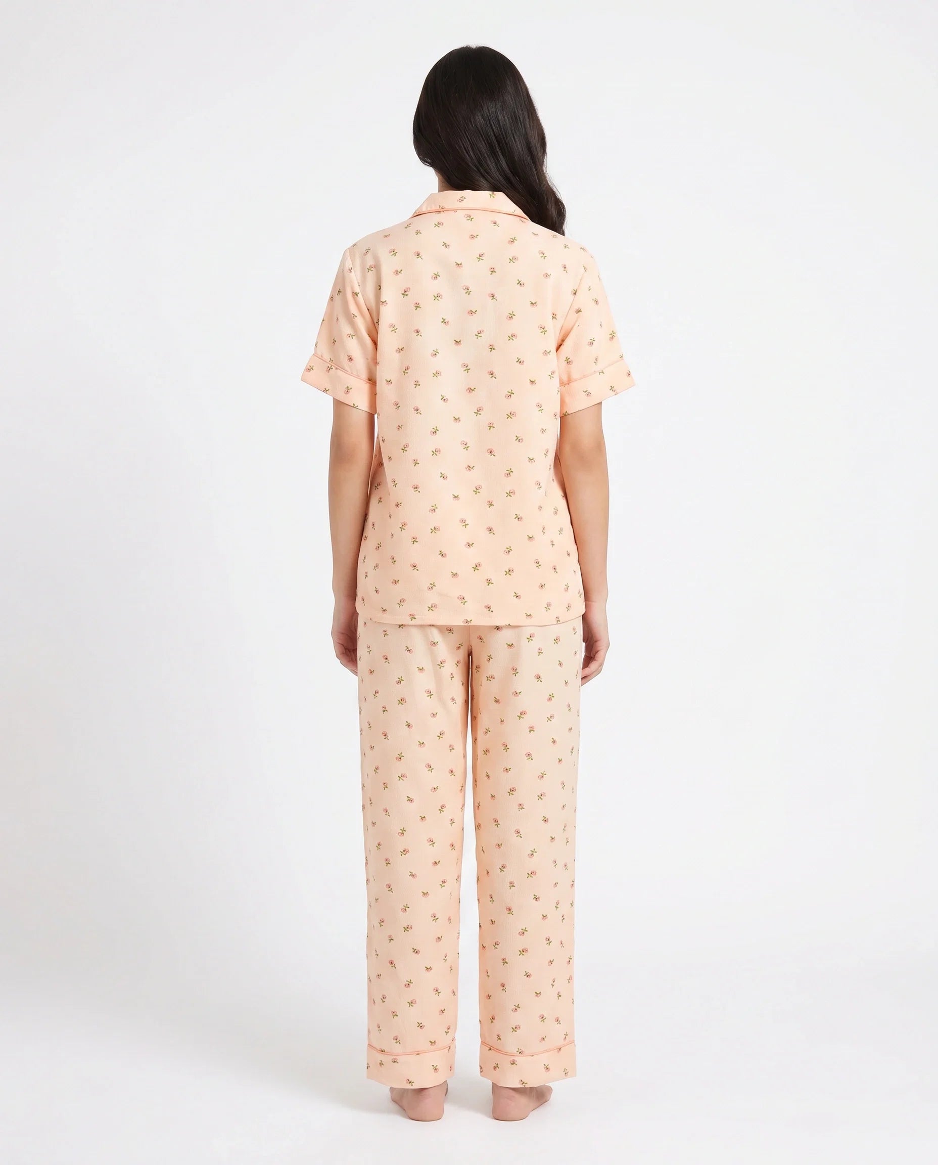 Sajiero Summer Crinkled Pajama Suit Flora Peach