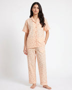 Sajiero Summer Crinkled Pajama Suit Flora Peach