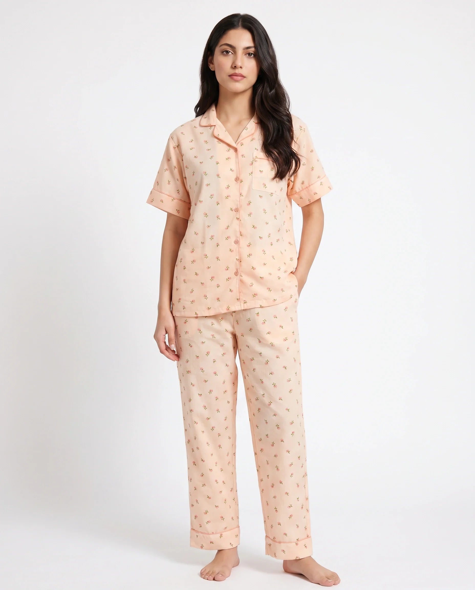 Sajiero Summer Crinkled Pajama Suit Flora Peach