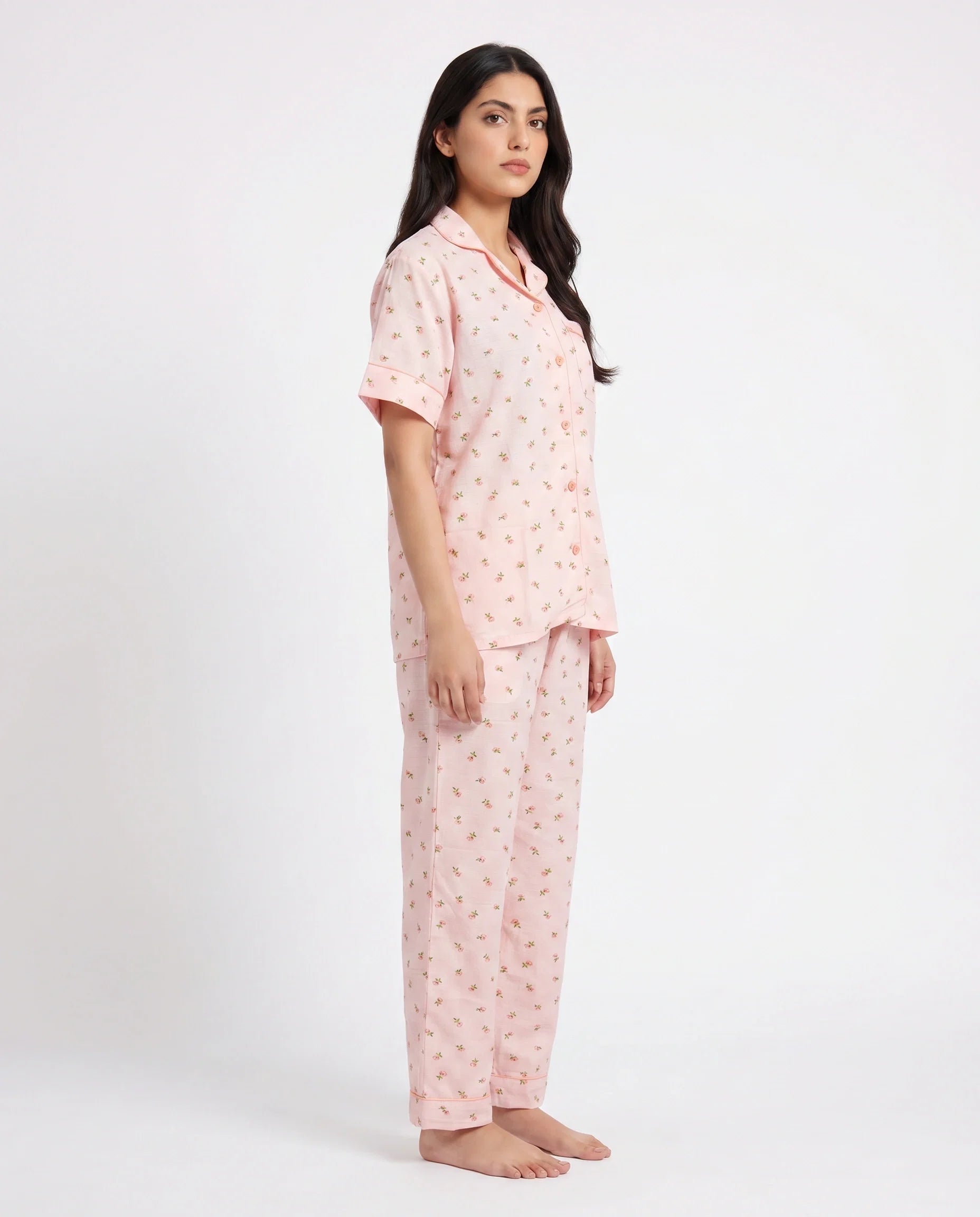 Sajiero Summer Crinkled Pajama Suit Flora Pink