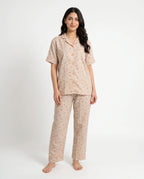 Sajiero Summer Crinkled Pajama Suit Flora Brown
