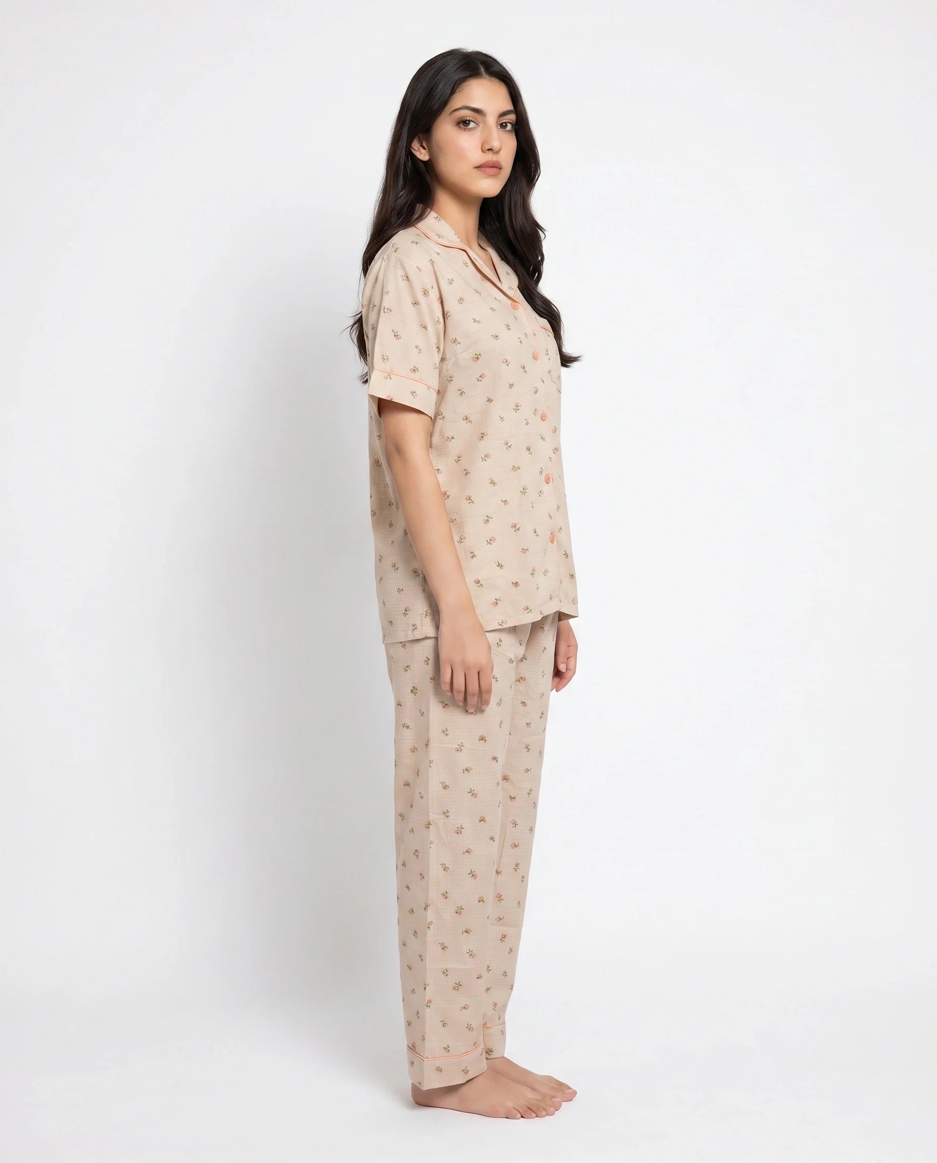 Sajiero Summer Crinkled Pajama Suit Flora Brown