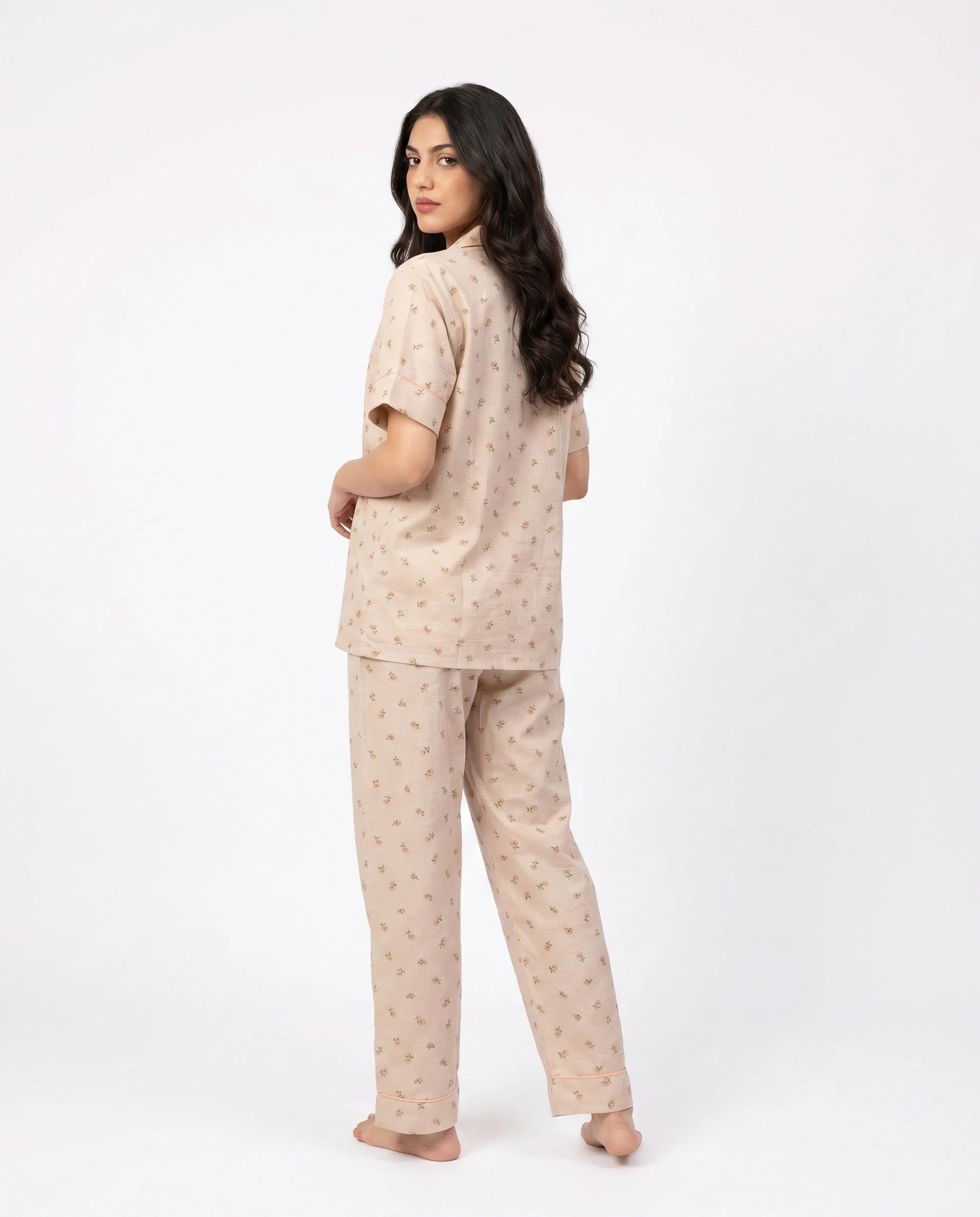 Sajiero Summer Crinkled Pajama Suit Flora Brown