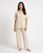 Sajiero Summer Crinkled Pajama Suit Flora Beige