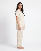 Sajiero Summer Crinkled Pajama Suit Flora Beige