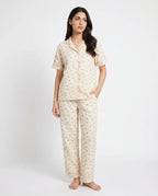 Sajiero Summer Crinkled Pajama Suit Flora Beige