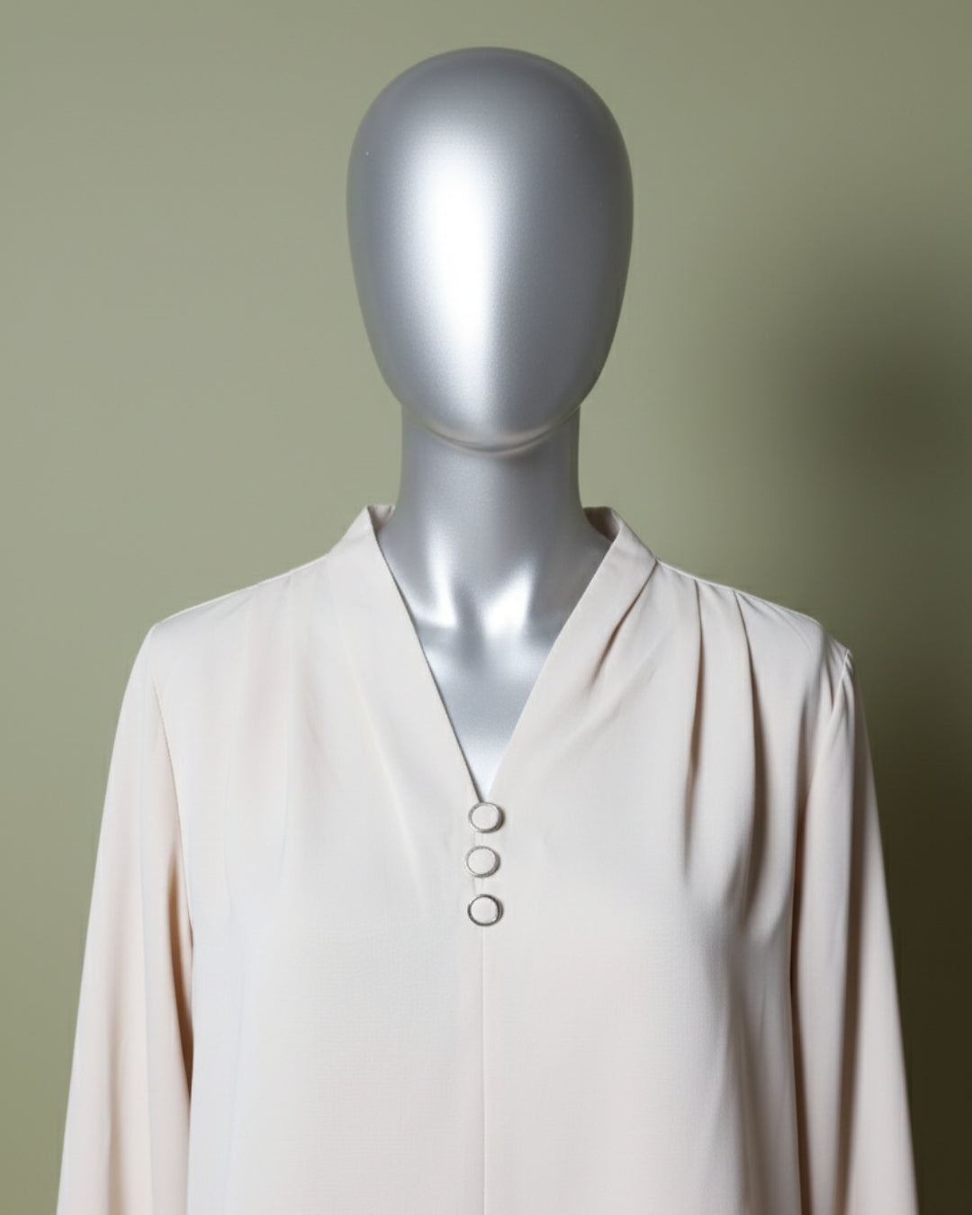 Loom Pakistan Triple Button V-Neck Top Beige