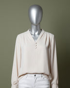 Loom Pakistan Triple Button V-Neck Top Beige