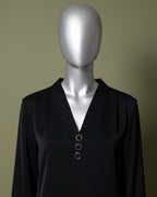 Loom Pakistan Triple Button V-Neck Top Black