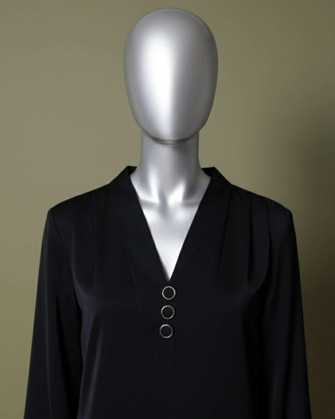Loom Pakistan Triple Button V-Neck Top Black