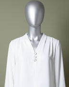 Loom Pakistan Triple Button V-Neck Top White