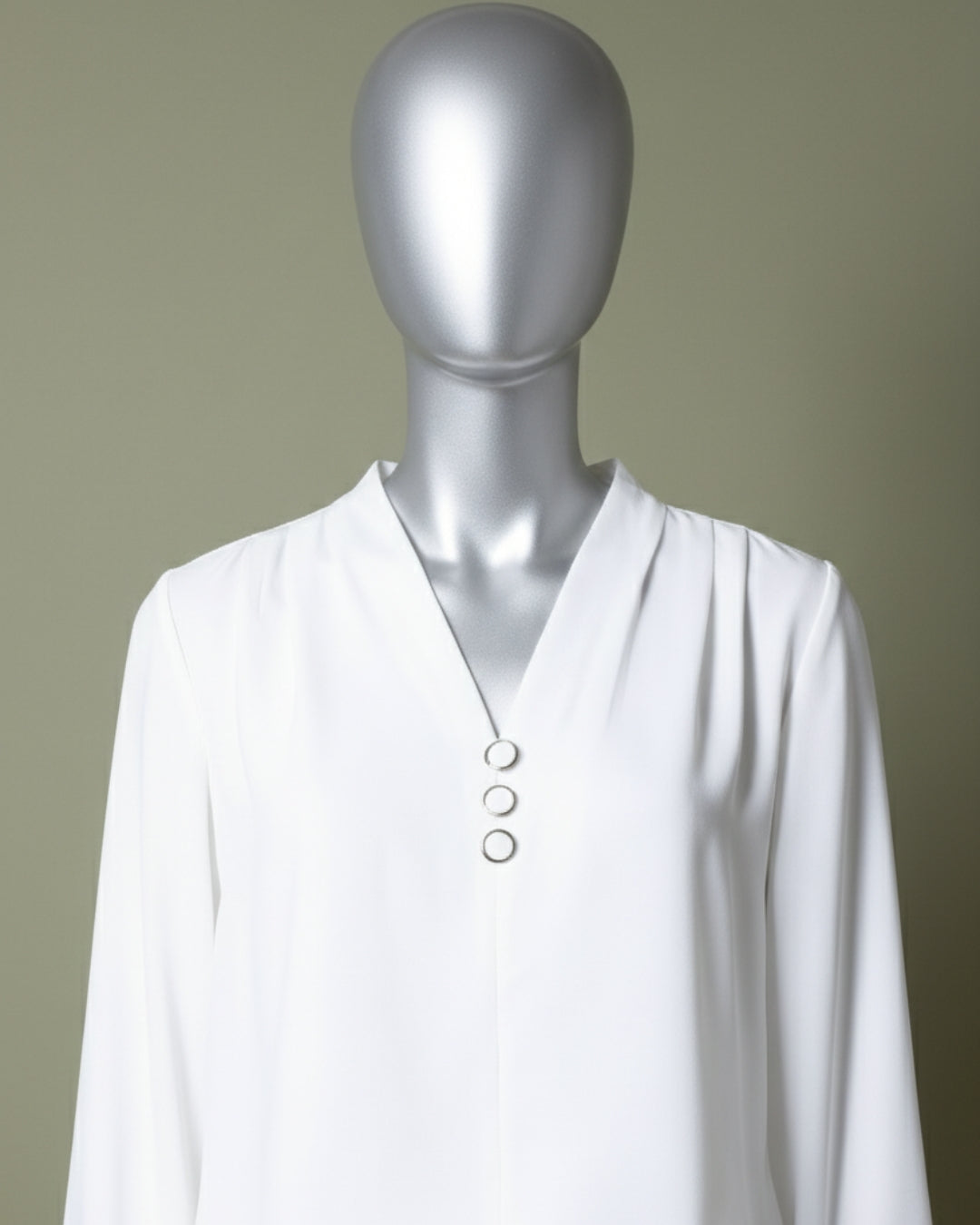 Loom Pakistan Triple Button V-Neck Top White