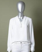 Loom Pakistan Triple Button V-Neck Top White