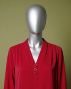 Loom Pakistan Triple Button V-Neck Top Maroon