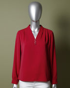 Loom Pakistan Triple Button V-Neck Top Maroon