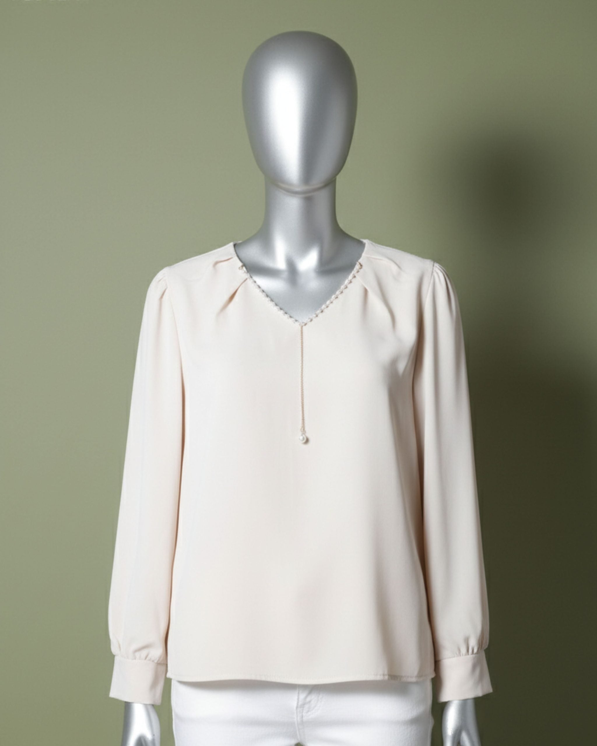 Loom Pakistan V-Neck Top with Charm Beige