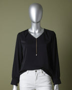 Loom Pakistan V-Neck Top with Charm Black