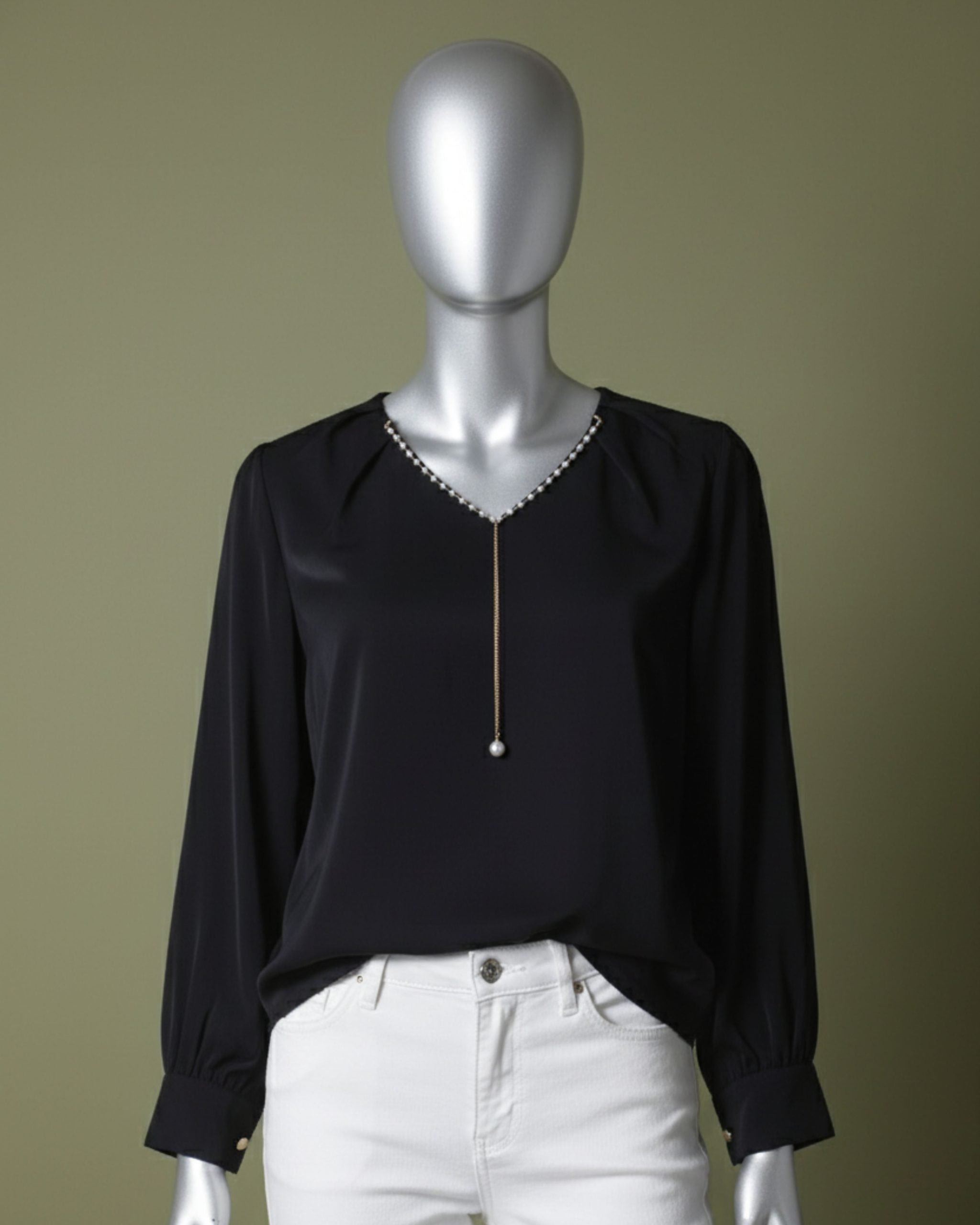 Loom Pakistan V-Neck Top with Charm Black