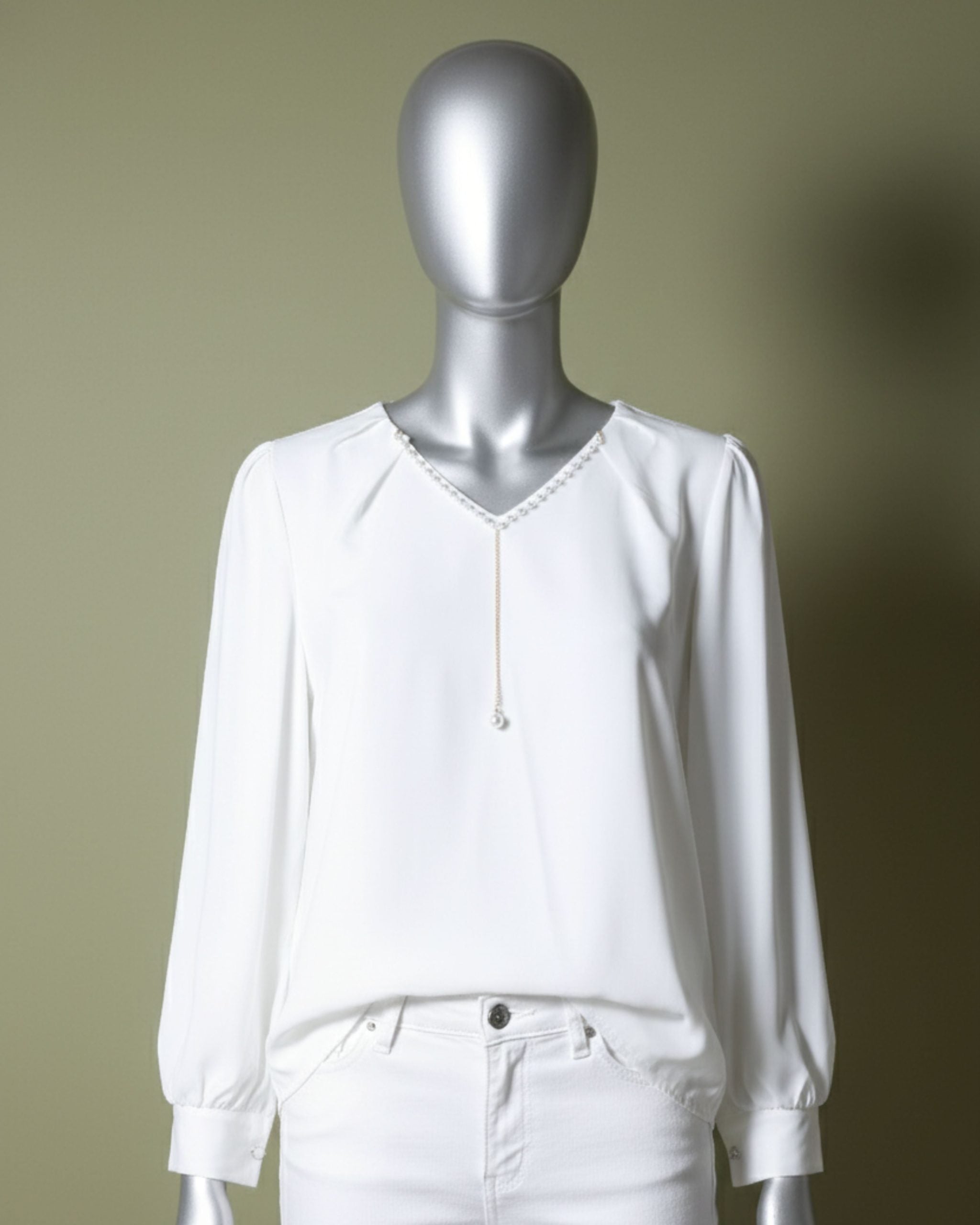 Loom Pakistan V-Neck Top with Charm White