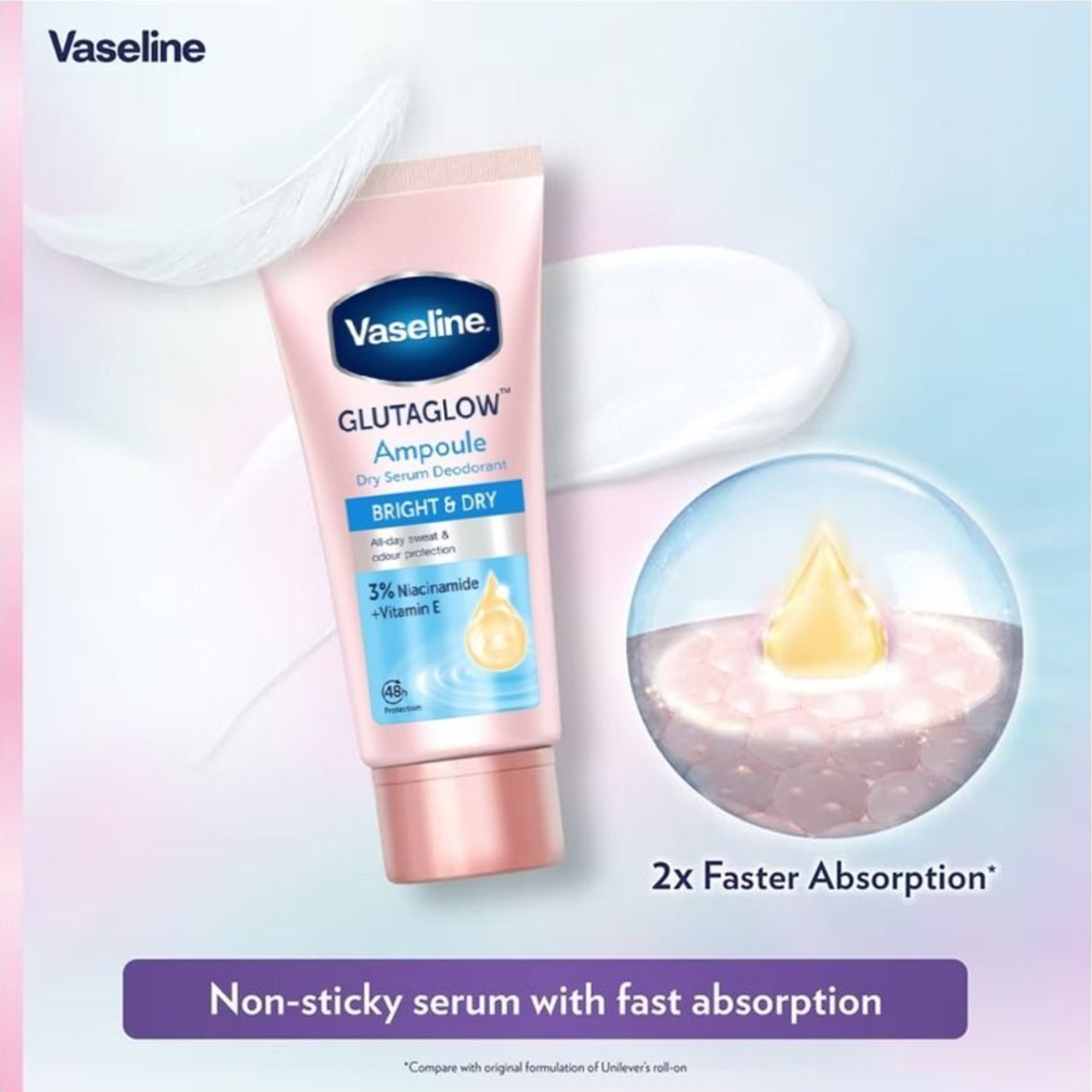 Vaseline GlutaGlow Ampoule Dry Serum Deodorant Bright & Dry