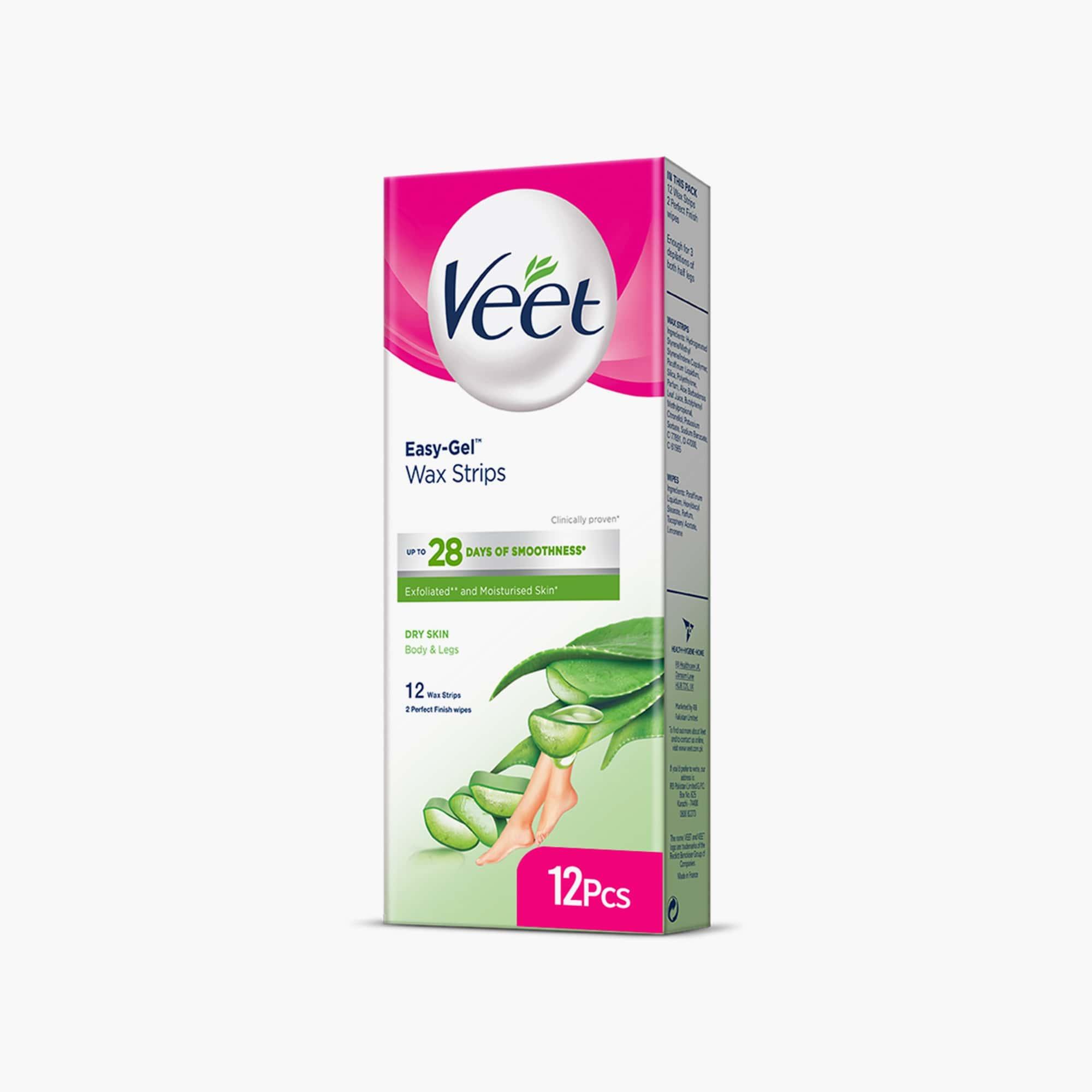Veet Easy Gel Body & Legs Wax Strips for Dry Skin 12 Strips - TheSkinFit