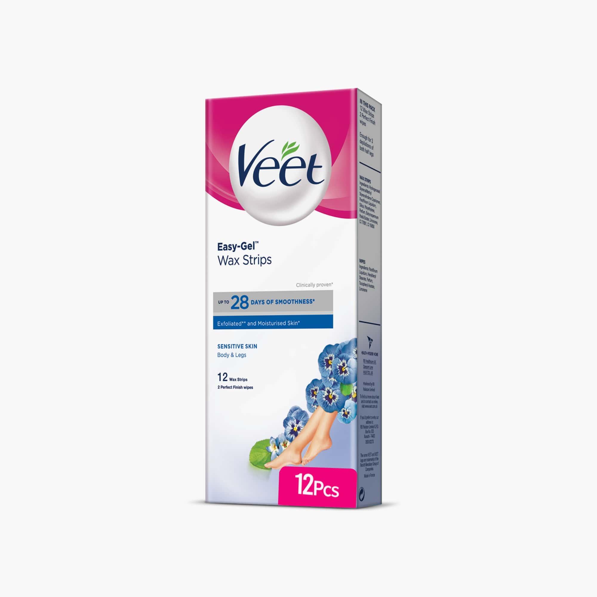 Veet Easy Gel Body & Legs Wax Strips for Sensitive Skin 12 Strips - TheSkinFit