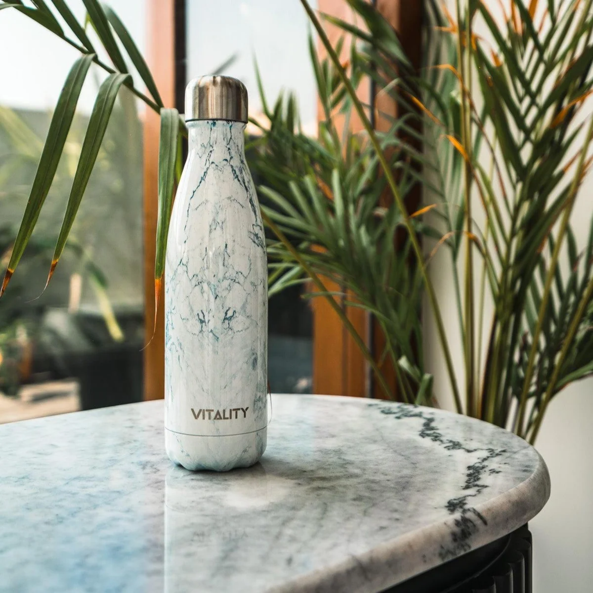 Vitality White Carrara Water Bottle