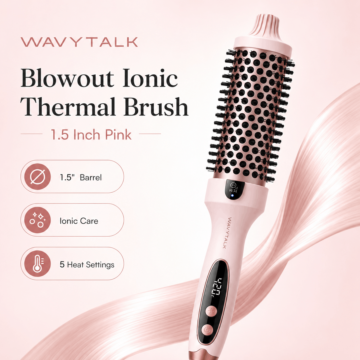 Wavytalk Blowout Ionic Thermal Brush 1.5 Inch Pink
