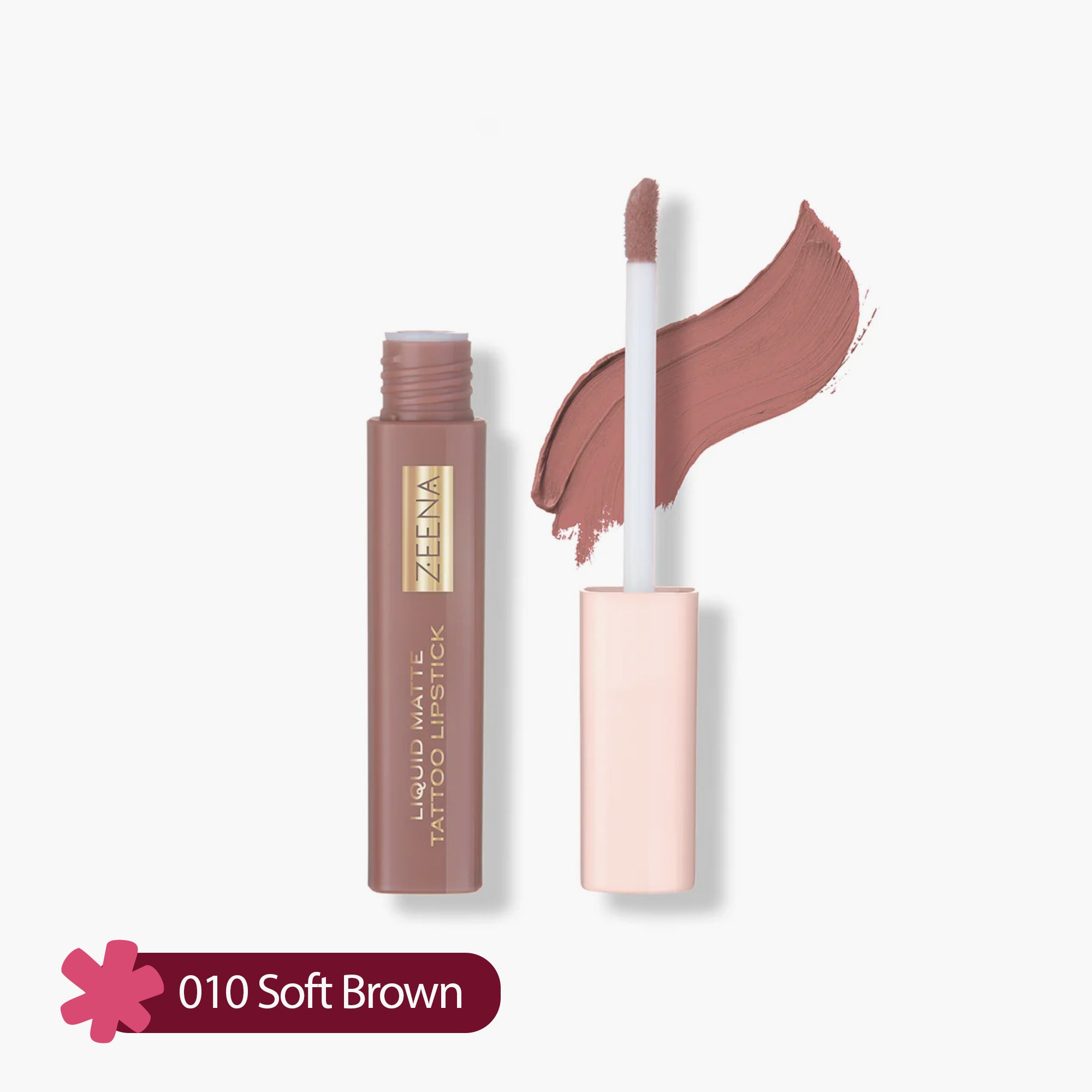 Zeena Liquid Matte Tattoo Lipstick 010 Soft Brown 5ml