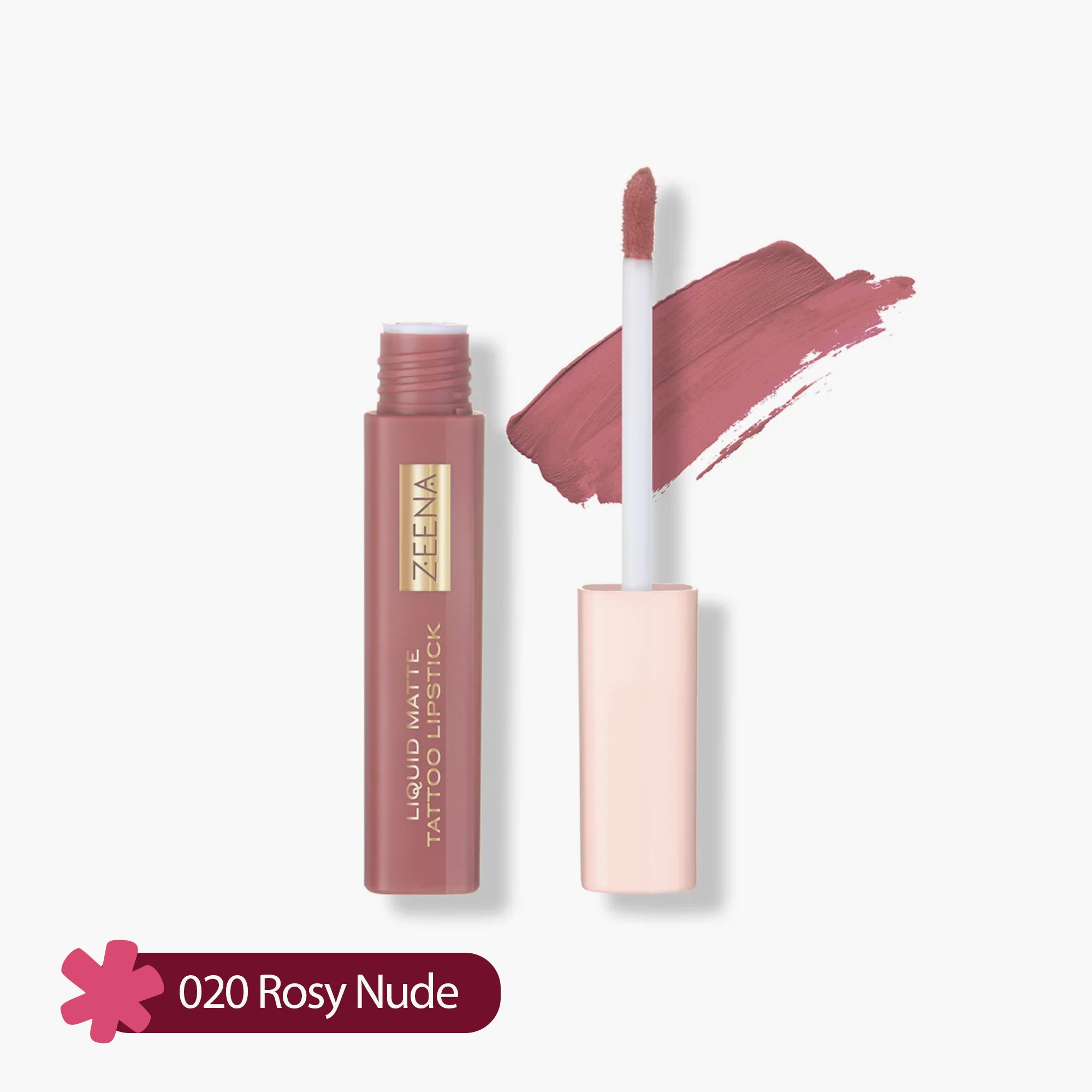 Zeena Liquid Matte Tattoo Lipstick 020 Rosy Nude 5ml