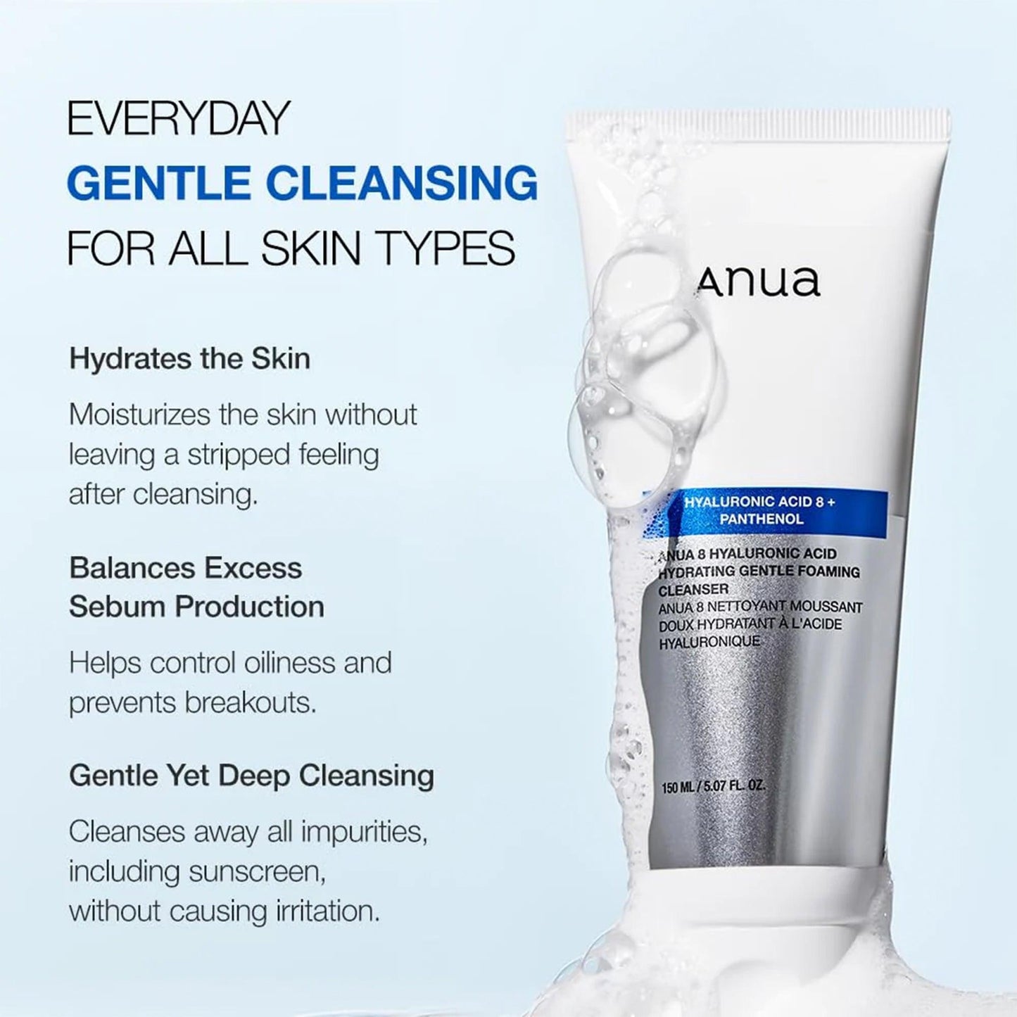 Anua 8 Hyaluronic Acid Hydrating Gentle Foaming Cleanser 150ml - TheSkinFit