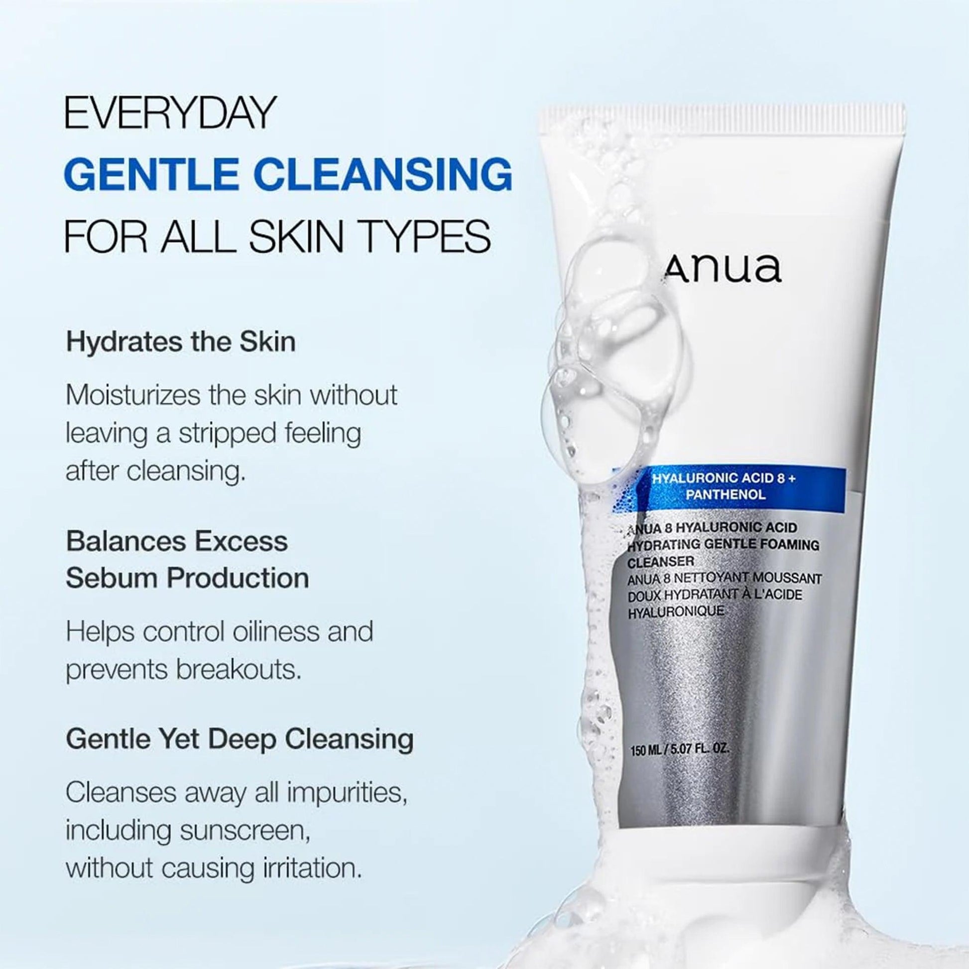 Anua 8 Hyaluronic Acid Hydrating Gentle Foaming Cleanser 150ml - TheSkinFit