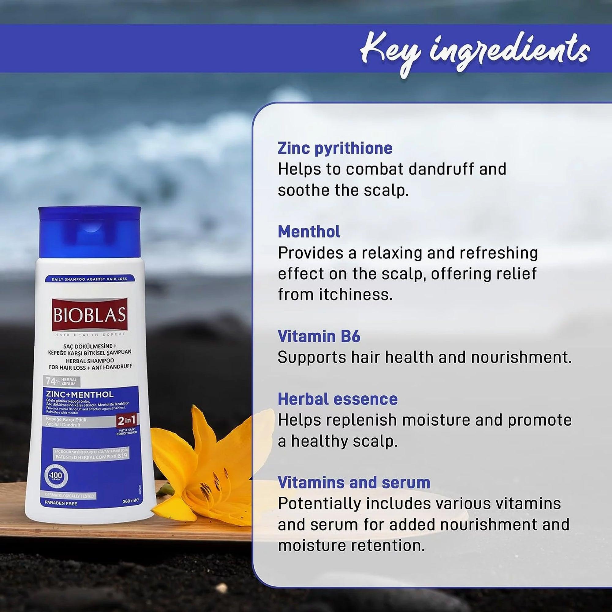 Bioblas Herbal Shampoo For Hair Loss + Anti-Dandruff Zinc + Menthol 360ml - TheSkinFit