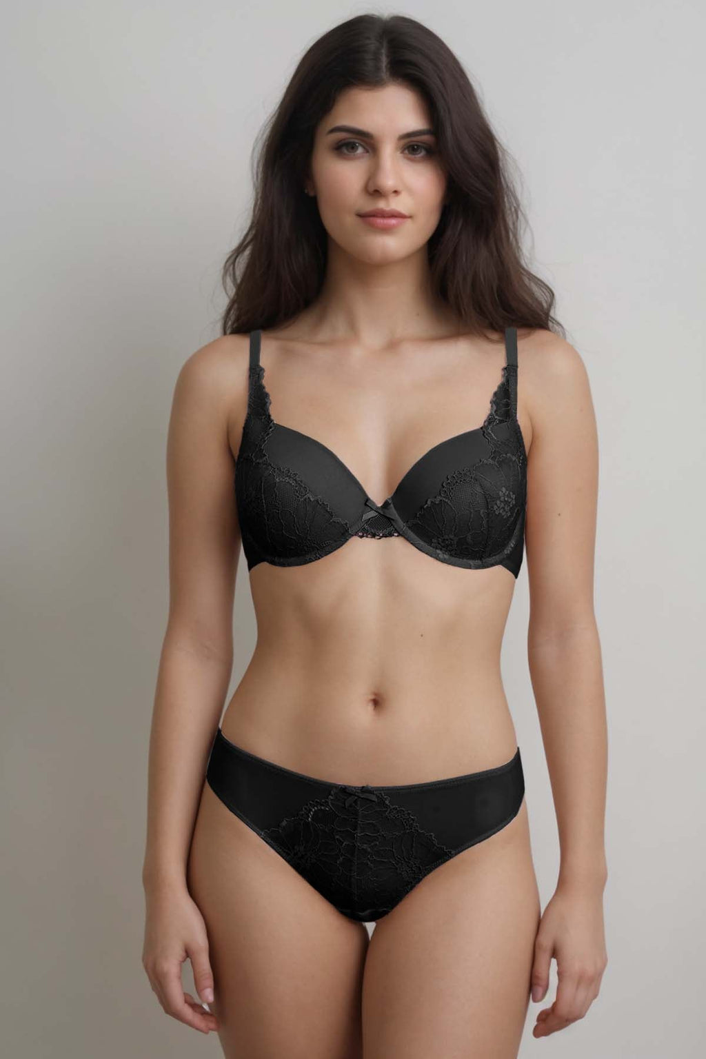 BLS Emma Wired And Padded Lace Bra Set Black