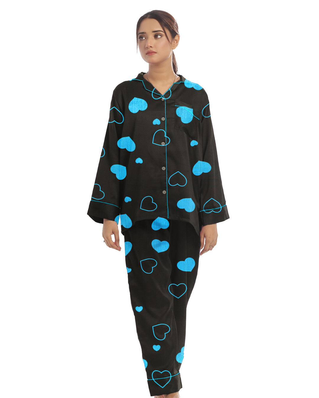 Sajiero Linen Pajama Suit with Scrunchie Royal Dusk
