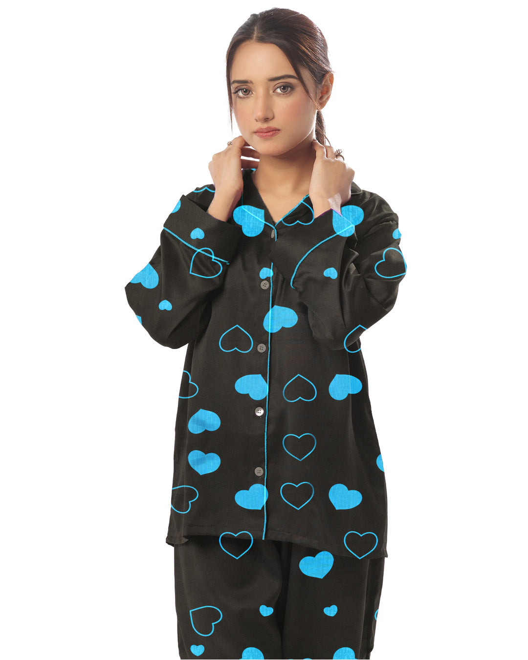 Sajiero Linen Pajama Suit with Scrunchie Royal Dusk