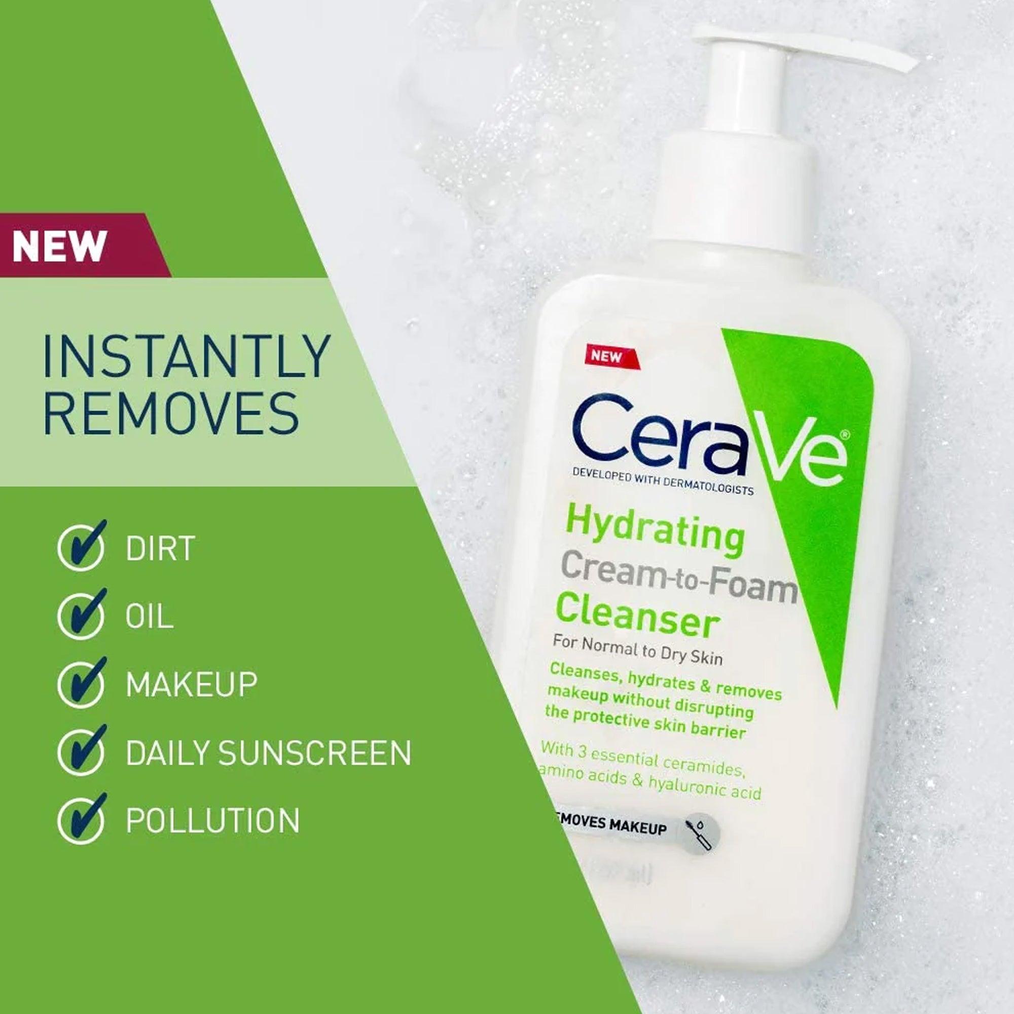 CeraVe Hydrating Cream-to-Foam Cleanser For Normal to Dry Skin 