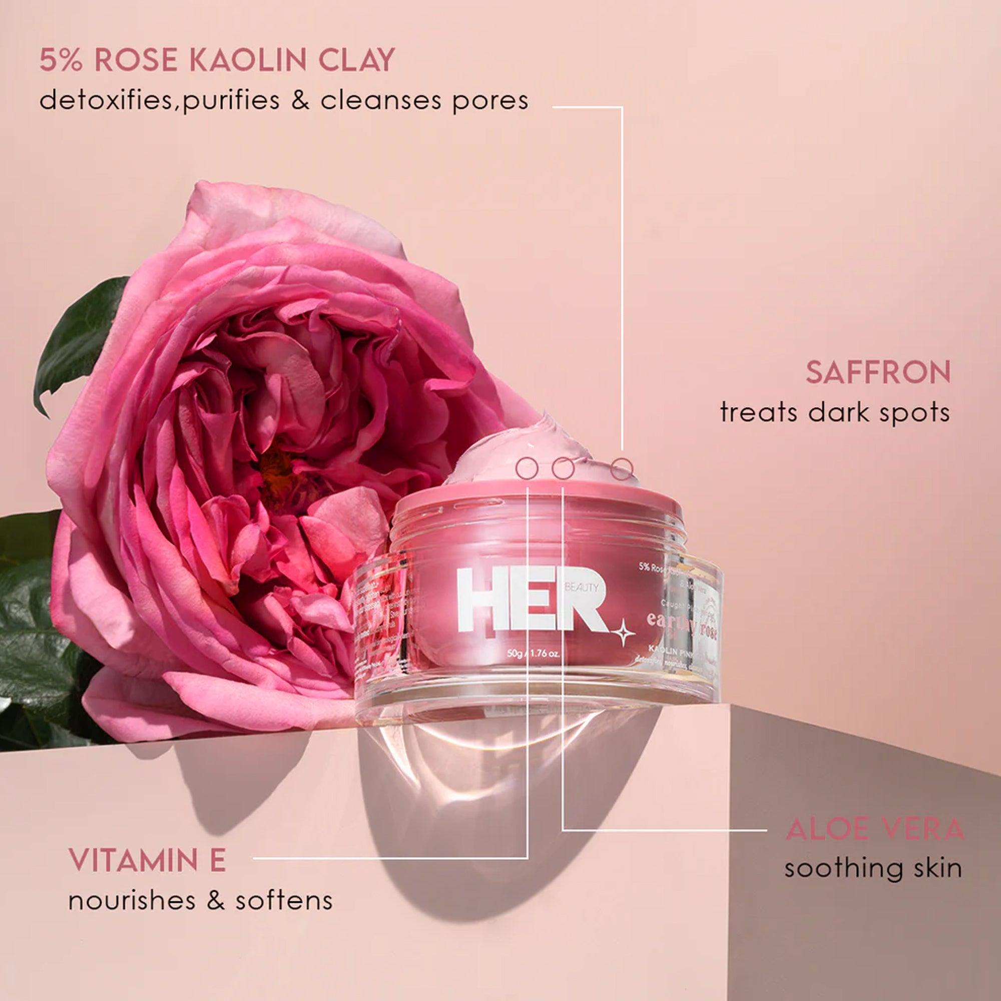her beauty earthy rose kaolin pink clay mask 50gm review