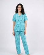 Sajiero Cotton PJ Set Heart Bliss Cyan