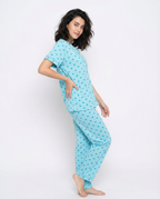 Sajiero Cotton PJ Set Heart Bliss Cyan