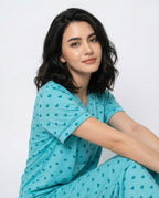 Sajiero Cotton PJ Set Heart Bliss Cyan