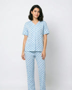 Sajiero Cotton PJ Set Heart Bliss Blue