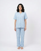 Sajiero Cotton PJ Set Heart Bliss Blue