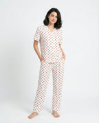 Sajiero Cotton PJ Set Heart Bliss White