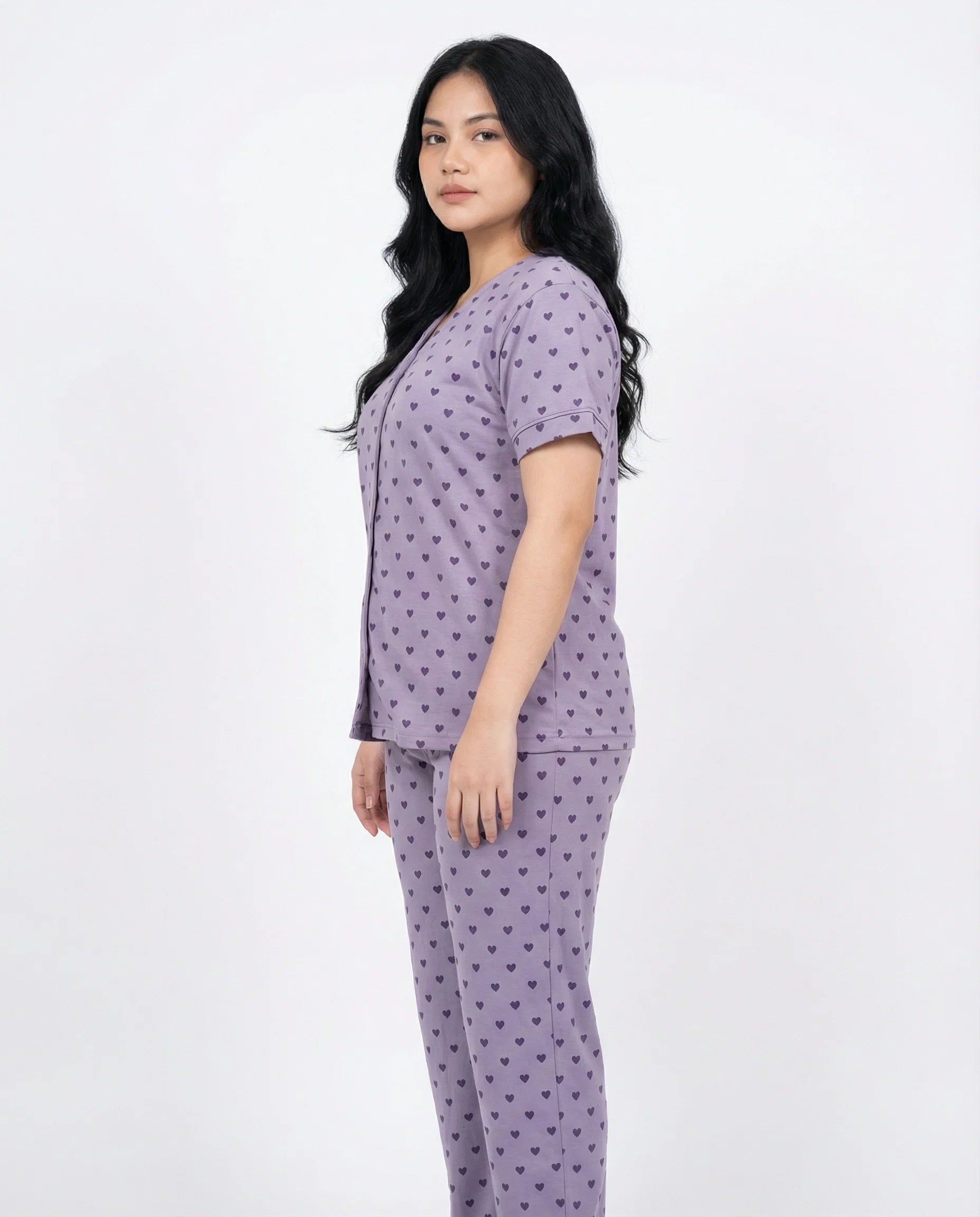 Sajiero Cotton PJ Set Heart Bliss Purple
