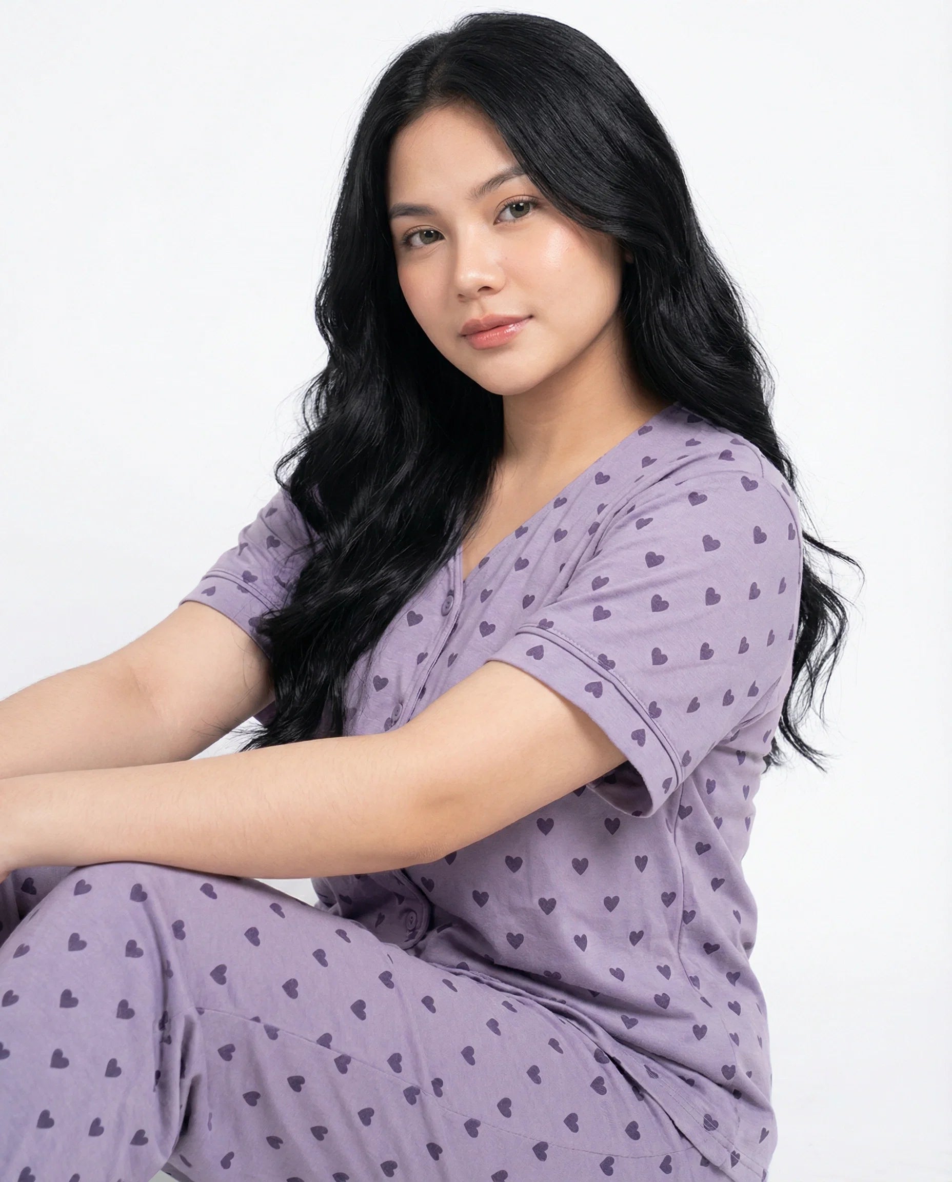 Sajiero Cotton PJ Set Heart Bliss Purple